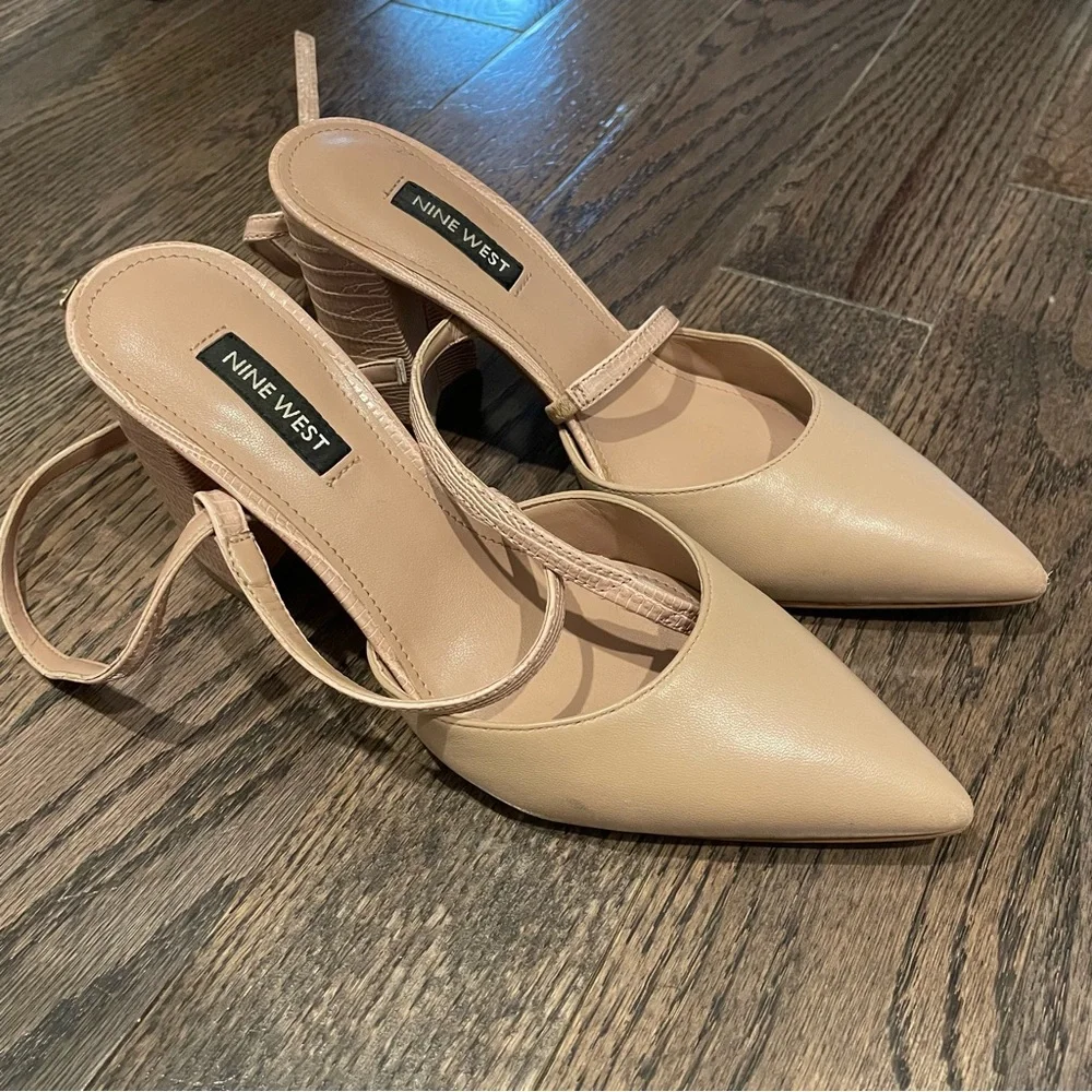 Nine West Tan Strappy Block Heels